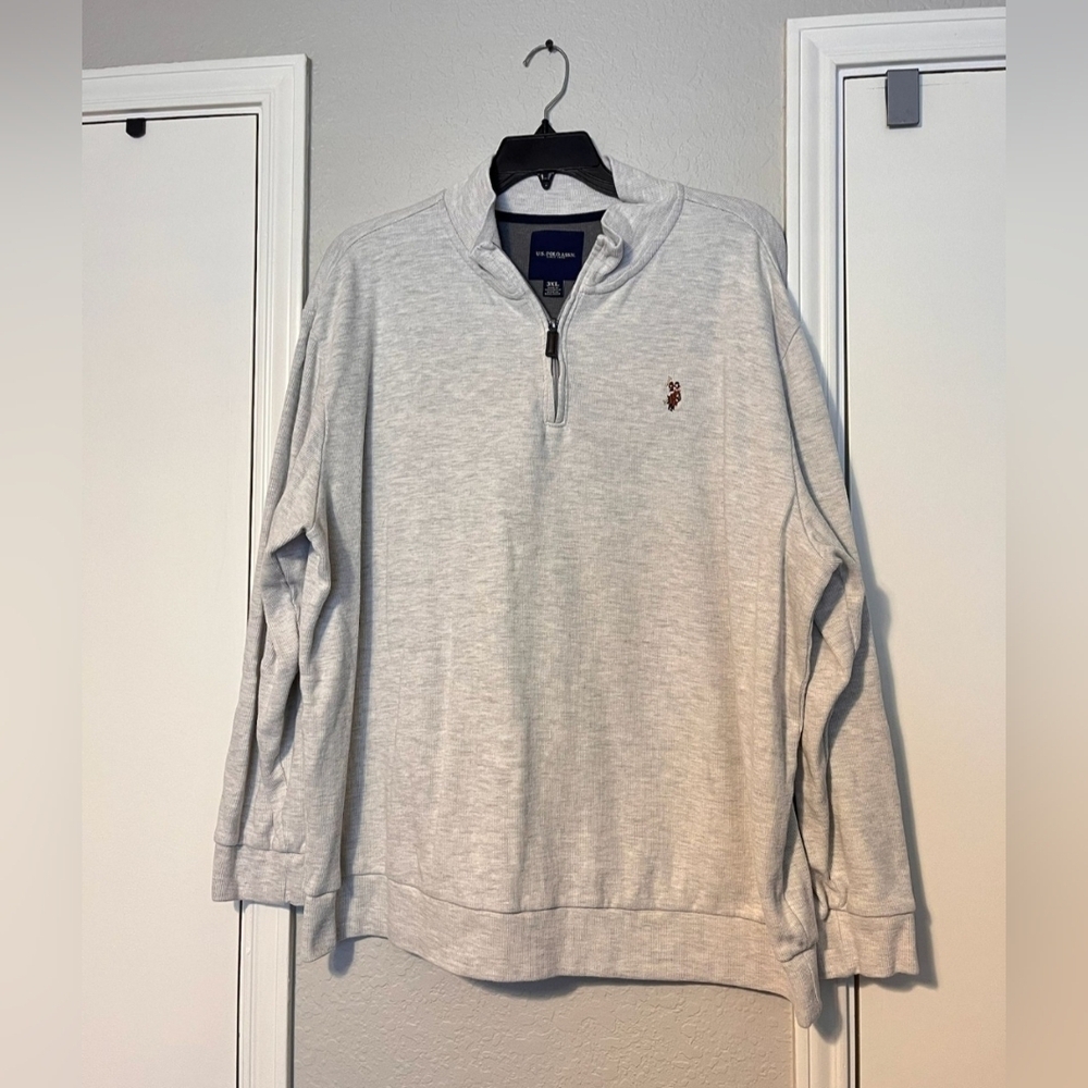 U.S. Polo Assn. Gray Zip Up Sweater with Navy Accents 3XL Mens - Picture 1 of 4